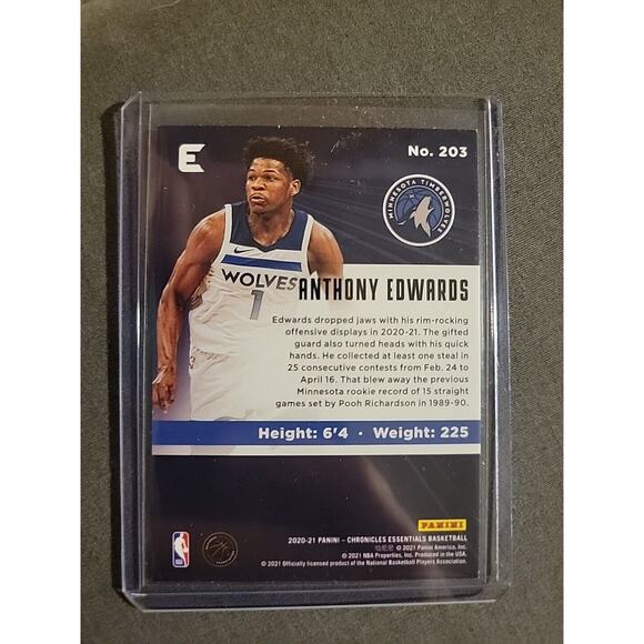 Anthony Edwards 2020-21 Panini Chronicles #203 - Essentials Rookie -Timberwolves - Picture 4 of 4